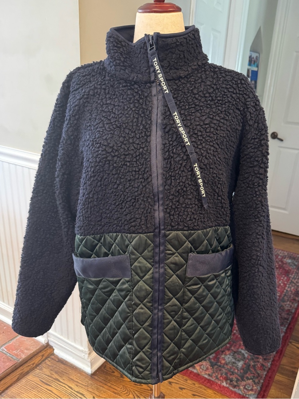 Tory Sport Contrast Sherpa Fleece Quilted Jacket,